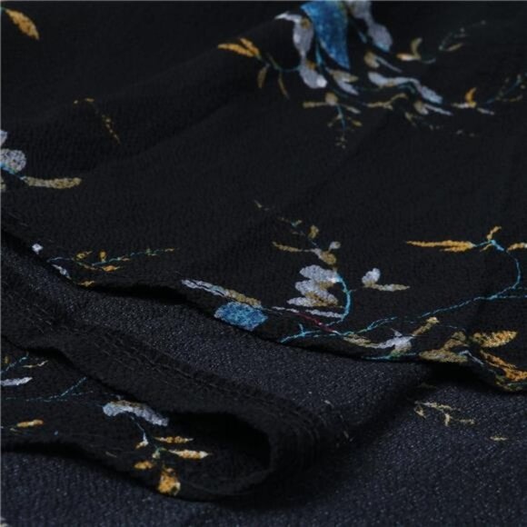 Boho Black Floral Print Tie Waist Wrap Maxi Skirt Leg Slit Flowy Skirt Cover Up - Picture 7 of 9